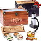 Old Fashioned Smoker Kit - Whiskey Smoker Kit with Smoking Gun, Cocktail Smoke Box, Food Tray and Wood Chips (Apple & Cherry) - Bourbon Gifts for Men (Torch Not Required)