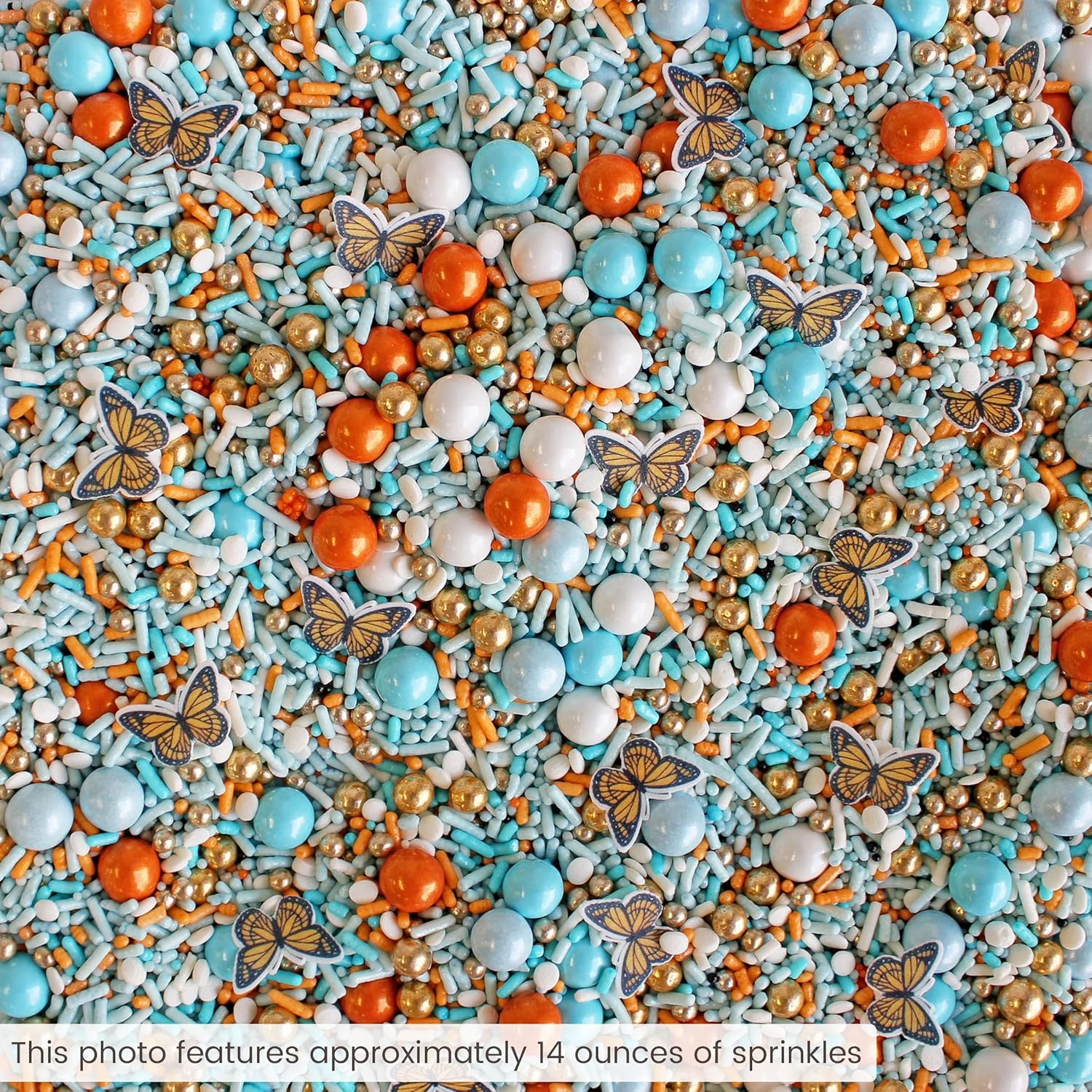 Sprinkle Pop Monarch Butterfly Sprinkle Mix| Blue Orange Sprinkles with ~20 Butterfly Wafer Paper and Gold Dragees| Decorating Sprinkles Made In USA for Mother’s Day Cupcakes Cakes Cookies Donuts, 4oz