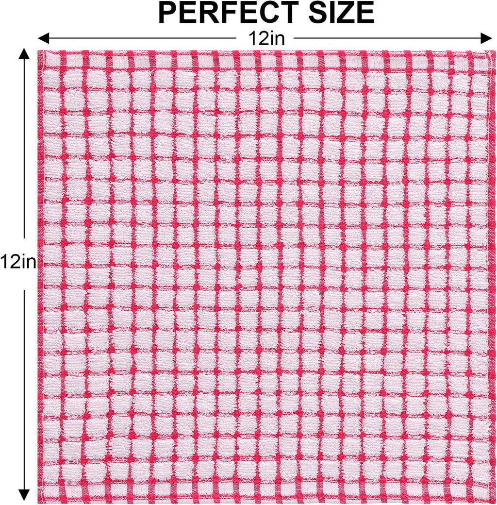 Kitinjoy Cotton 8 Pack Terry Kitchen Dish Cloths, 12 x 12 Inches Super Soft and Absorbent Dish Rags, Quick Drying Dish Towels for Washing Dishes, Red
