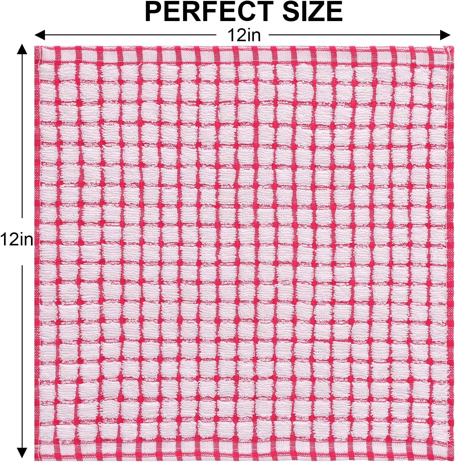 Kitinjoy Cotton 8 Pack Terry Kitchen Dish Cloths, 12 x 12 Inches Super Soft and Absorbent Dish Rags, Quick Drying Dish Towels for Washing Dishes, Red