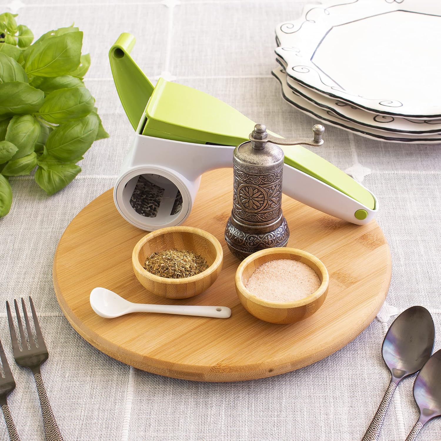 TB Home Lazy Susan Organizer for Cabinet, Pantry or Tabletop – 10" Bamboo Turntable for Kitchen, Counter or Spice Rack Storage