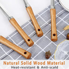 Pleafind 4-Pcs Cooking Utensils Set, Stainless Steel Kitchen Utensils with Wooden Hanlde, Kitchen Essentials Set Include Wok Ladle, Slotted Spoon, Wok Spatula and Slotted Spatula, Dishwasher Safe