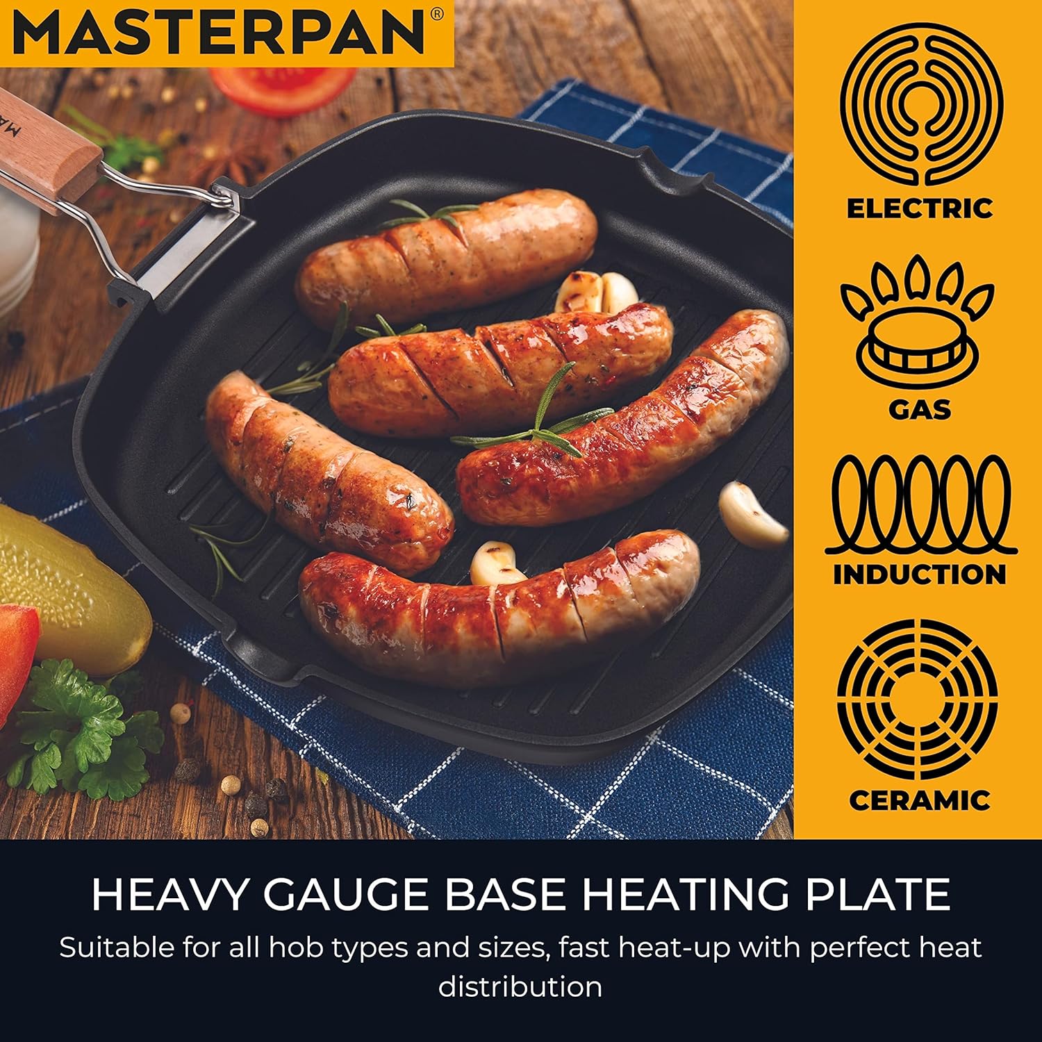 Non-Stick Grill Pan Wooden, 11", Folding Handles