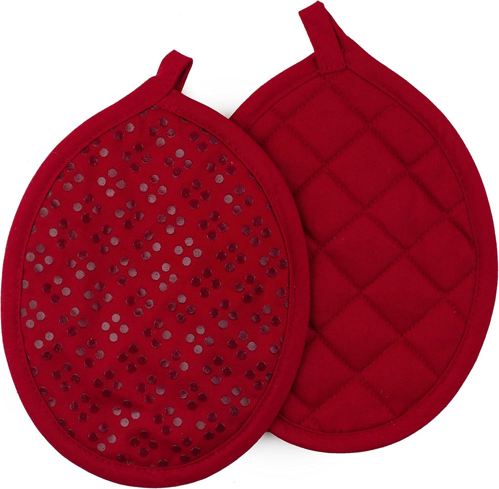 Sticky Toffee 9-Piece Kitchen Set – Red 100% Cotton Terry Dish Towels, Dishcloths, Oven Mitts, and Pot Holders with Non-Slip Silicone, Oeko-Tex Cotton