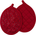 Sticky Toffee 9-Piece Kitchen Set – Red 100% Cotton Terry Dish Towels, Dishcloths, Oven Mitts, and Pot Holders with Non-Slip Silicone, Oeko-Tex Cotton