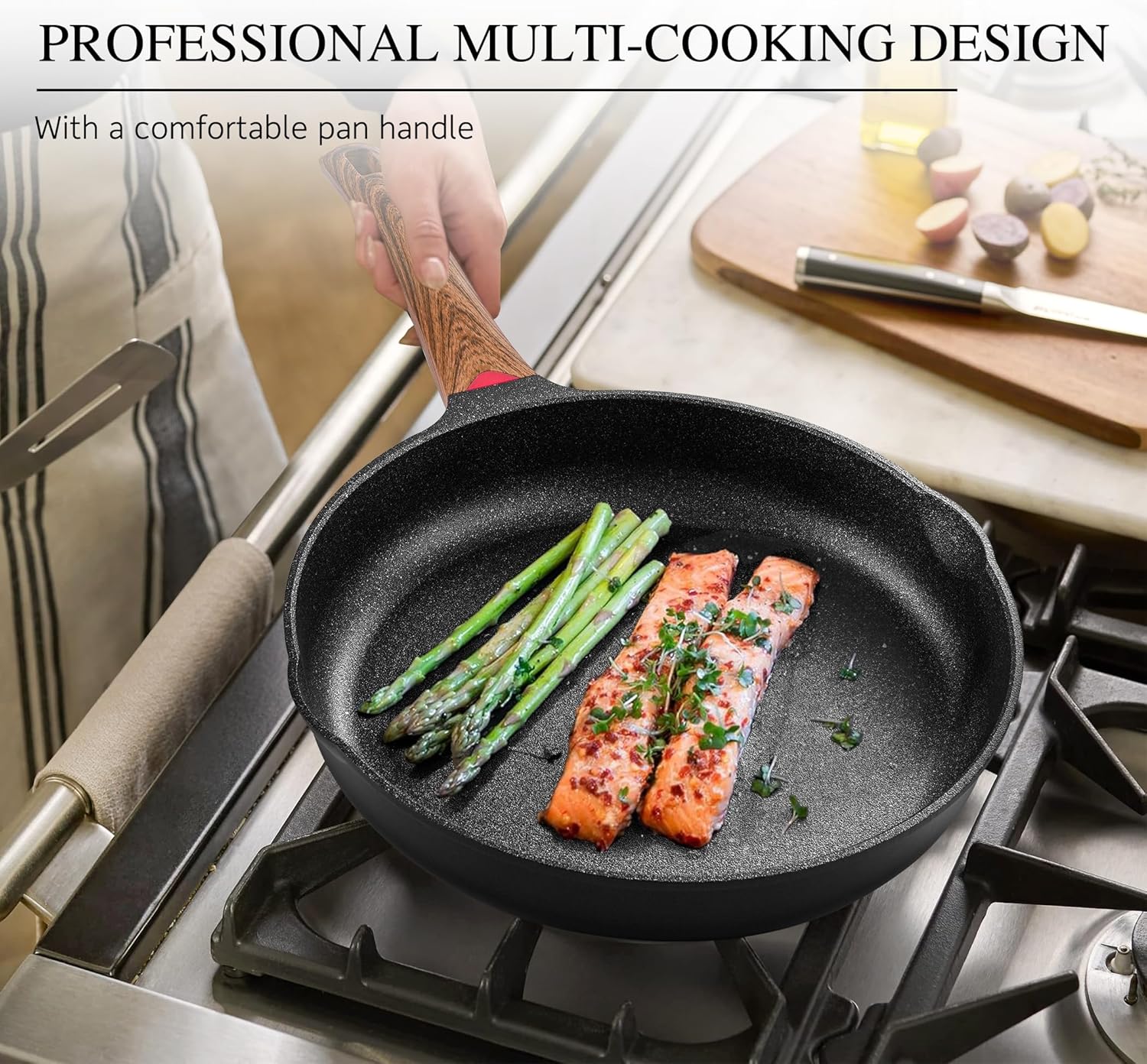 Vinchef 12.5" Non Stick Frying Pans, Skillet with Lid Used for All Stoves, Induction Non Toxic Cookware, Cooking Pans Nonstick Capable of Kitchen