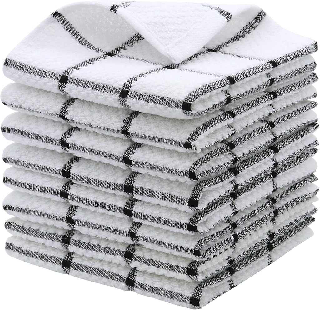 Cotton Dish Towels for Kitchen, Terry Dish Cloths for Washing Dishes, 12 x 12 Inches, Light and Soft, Quick Drying Dish Rags for Cleaning, 8pc/Set (Black)