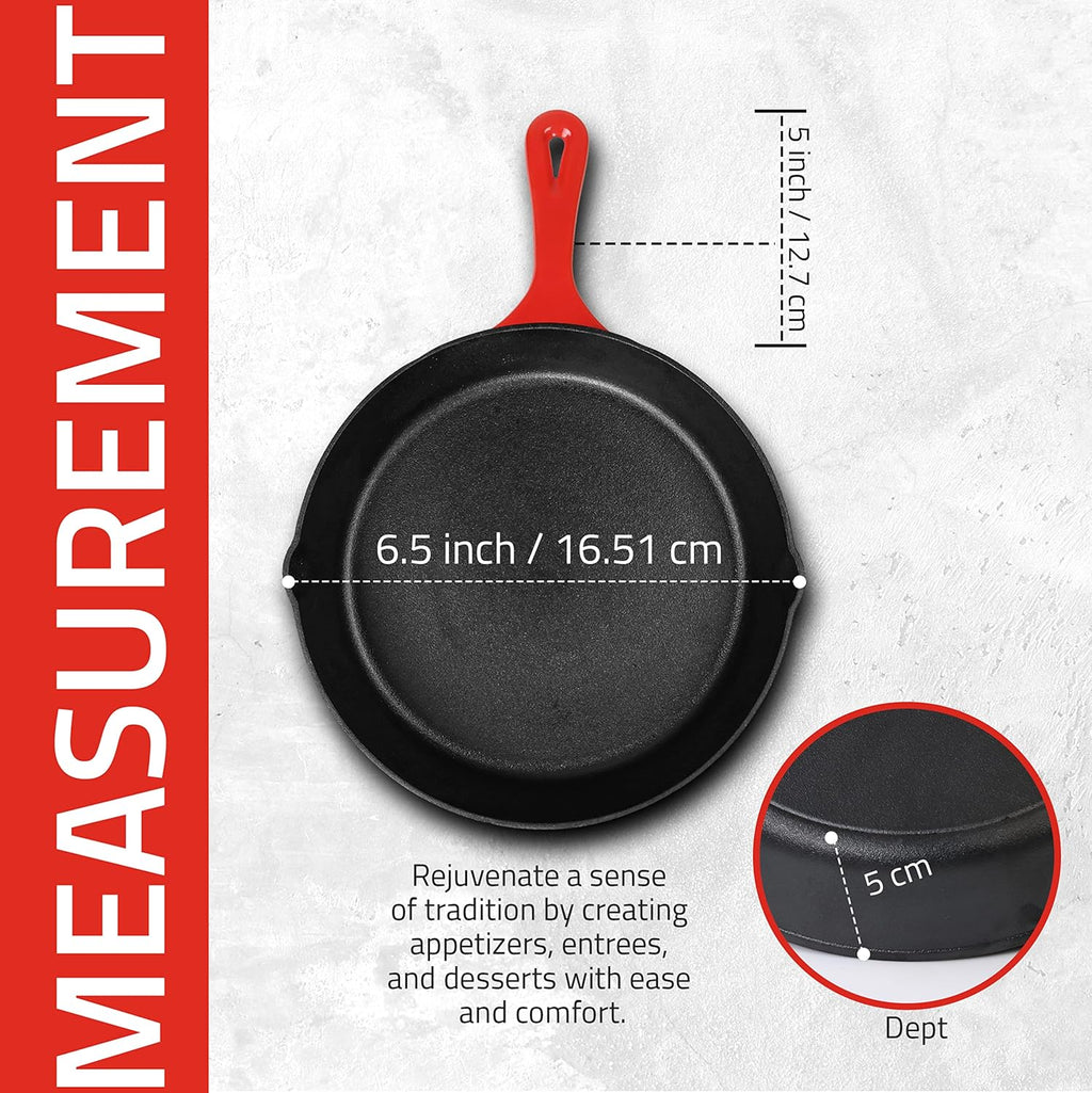 Utopia Kitchen Saute Frying Pan 6.5 Inch, Cast Iron Chefs Pan, Pre Seasoned Cast iron Skillet, Safe Grill Cookware for Indoor & Outdoor Use, Red