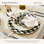 MACKENZIE-CHILDS Enamel Round Tray, Unique Serving Platter for Food and Drinks, Black-and-White Courtly Check