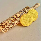 Embossing Rolling Pin VERONICA with Elegant Bloom Pattern – Dough and Clay Roller for Embossed Cookies and Pottery - Cookie and Ceramic Stamp - Baking Gifts for Women by Algis Crafts