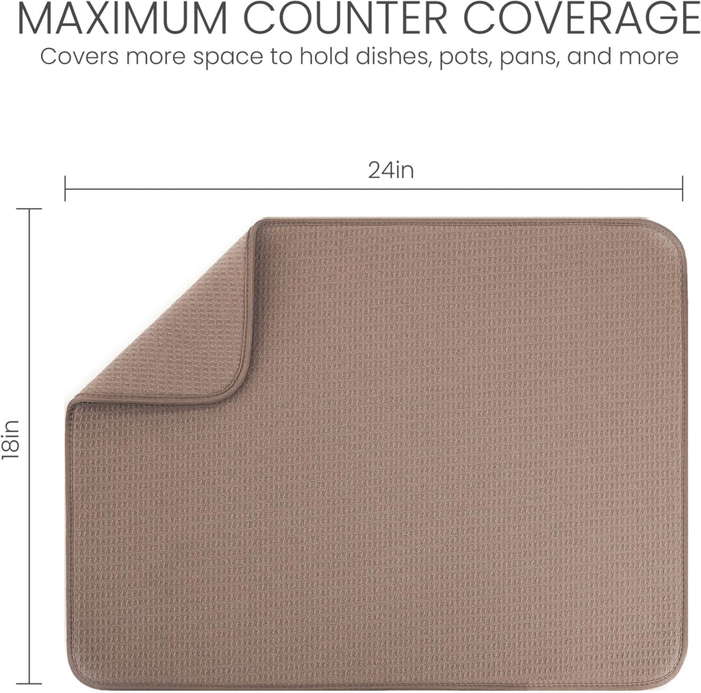 Bellemain XXL Dish Mat 24" x 17" ( LARGEST MAT ) Microfiber Dish Drying Mat , Super absorbent ( Mocha )