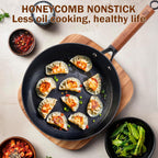 DM Cast Iron Skillet, 12 Inch Nonstick Frying Pan with Detachable Acacia Wooden Handle, Honeycomb Non stick Omelet Egg Pan, Easy Clean Oven Safe Pans for Cooking