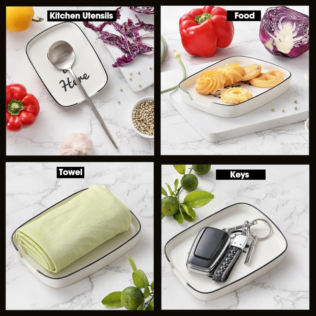 Spoon Rest for Stove Top, Ceramic Spoon Holder for Kitchen Counter, White and Cute Coffee Spoon Rest, Large Cooking Utensil Rest for Spoon, Spatula, Ladle (5.8 * 4.5 inch)