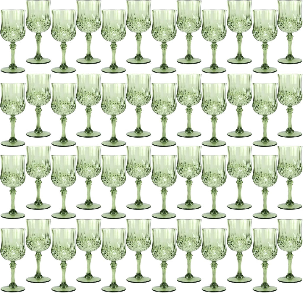 Plastic Wine Glasses，Plastic Goblets Vintage Style Cordial Drinking Glasses for Wedding Reception, Grand Event Party Supplies (48, New Green)