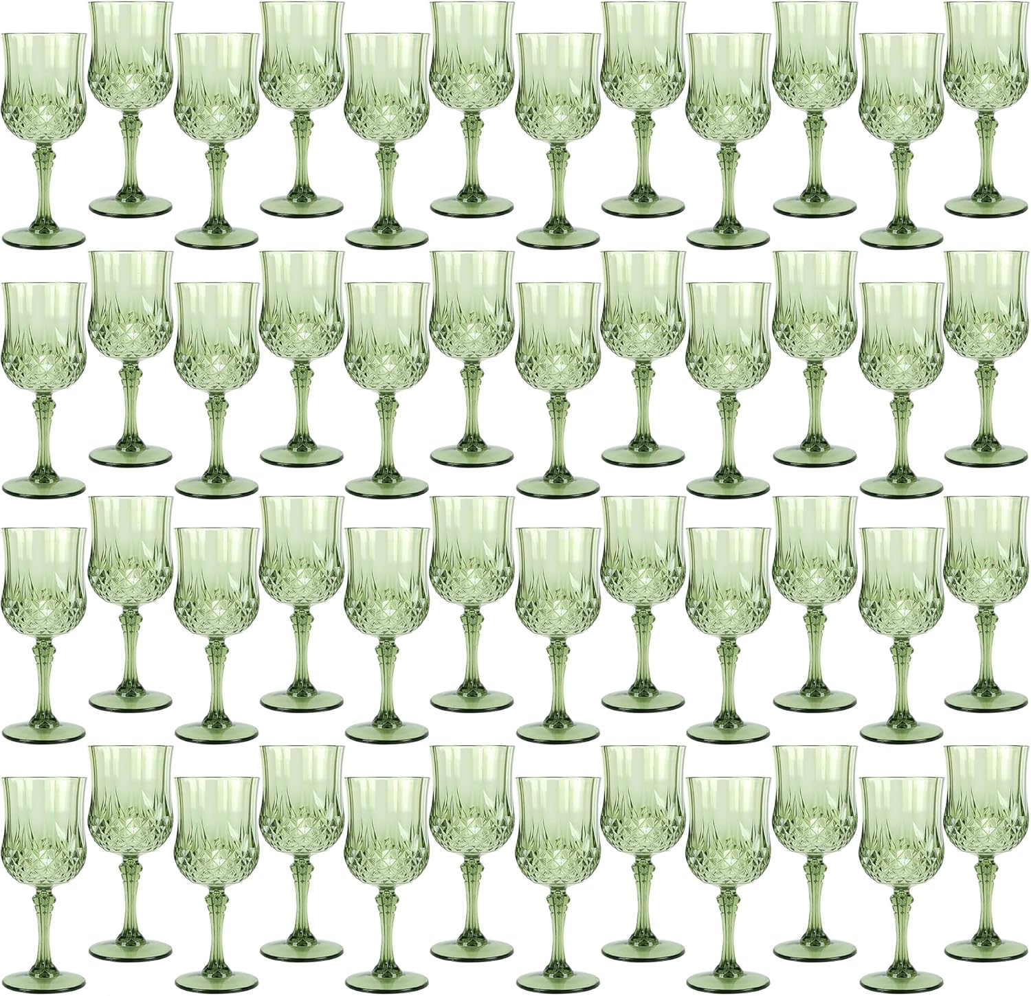 Plastic Wine Glasses，Plastic Goblets Vintage Style Cordial Drinking Glasses for Wedding Reception, Grand Event Party Supplies (48, New Green)