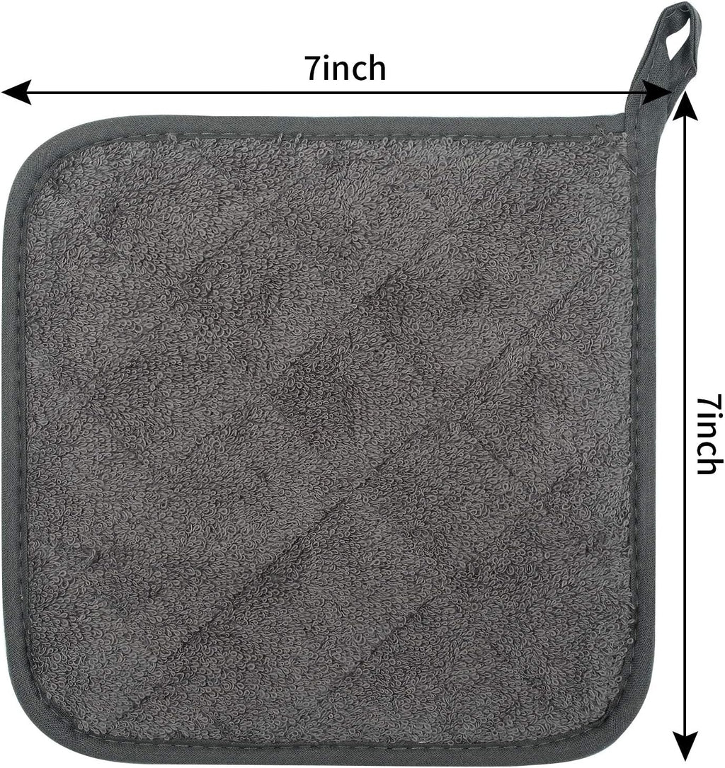 100% Cotton Kitchen Everyday Basic Terry Pot Holder Heat Resistant Coaster Potholder for Cooking and Baking Set of 5 Mineral Gray