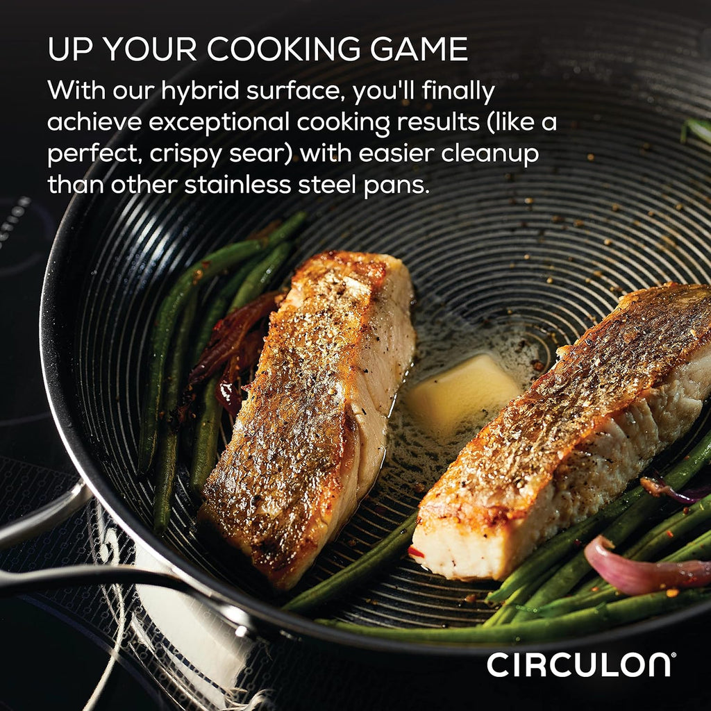 Circulon Clad Stainless Steel Saute Pan with Lid and Hybrid SteelShield and Nonstick Technology, 5 Quart - Silver