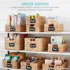 Best Choice Products Set of 4 16x12in Large Water Hyacinth Pantry Baskets, Woven Organizers w/Chalkboard Label, Chalk Marker - Black