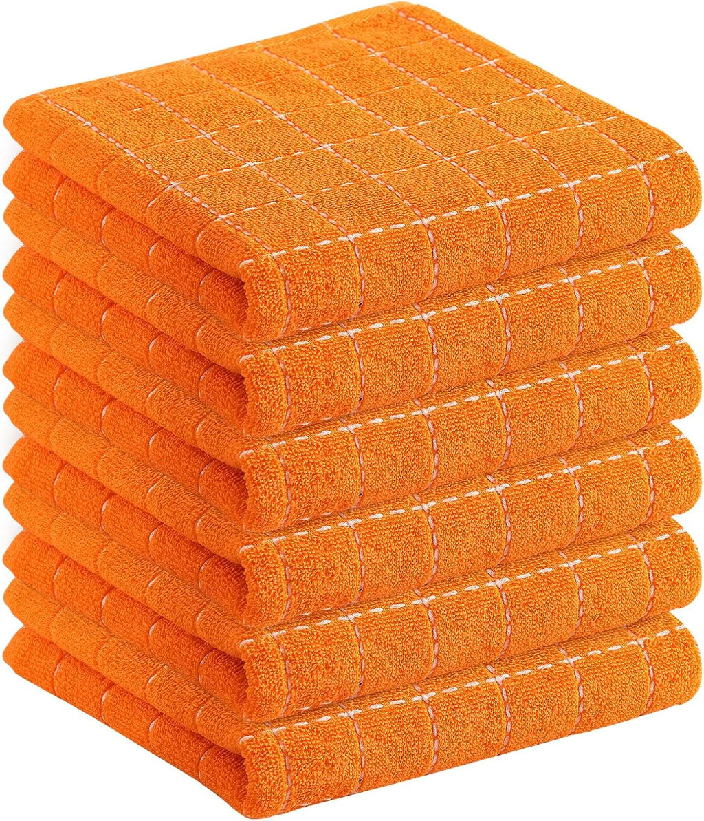 Homaxy 100% Cotton Terry Kitchen Towels(Orange, 13 x 28 inches), Checkered Designed, Soft and Super Absorbent Dish Towels, 6 Pack