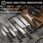 Knife Set, 15 Pcs Kitchen Knife Block Set, Enduring Razor-Sharp Japanese High Carbon Stainless Steel Chef Knife Set with Block and Sharpener, Premium Black Knives Set for Kitchen