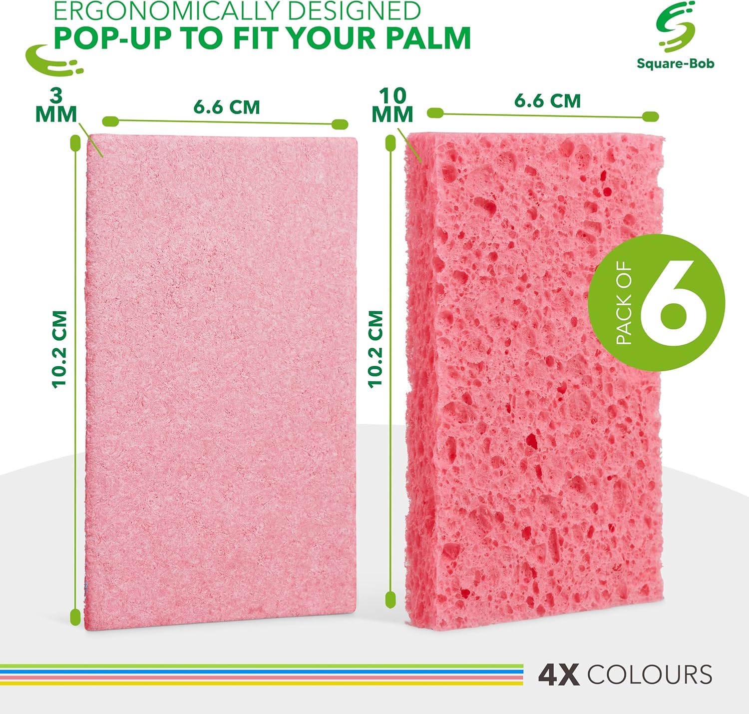 6 PCs Compressed Non-Scratch Kitchen Sponges - Highly Absorbent for Dishes, Countertop, Sink, Car - Biodegradable, Quick Drying Cellulose Sponges - Assorted Colors