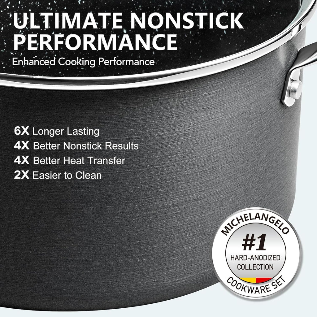 MICHELANGELO Hard Anodized Saucepan Set with Lids, Nonstick Saucepan with Pour Spouts & Strainer Lid for Easy Pour, Granite Derived Coating Sauce Pot Set - 1.5QT & 3QT Induction Sauce Pans