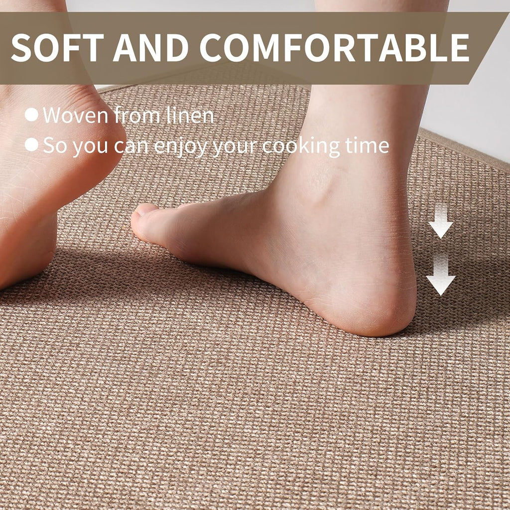 Durable Non-Slip Kitchen Mats，Kitchen Mats in Front of Sink,Quick Drying Mat for Kitchen Counter, 17x59 Brown Water and Oil Absorbent Runner Rugs for Kitchen