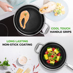 NutriChef 3.4QT Deep Frying Pan with Lid - Stainless Steel Non-Stick Saute Pan, Scratch-Resistant Honeycomb Texture, Oven & Induction Safe Skillet