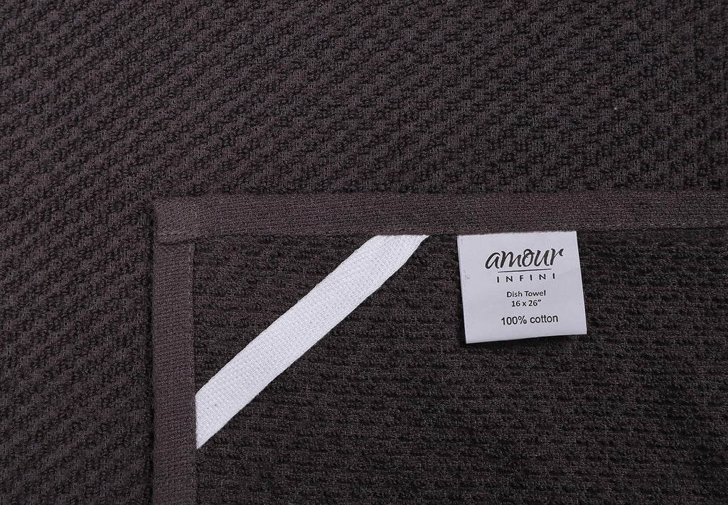 AMOUR INFINI Kitchen Towels Pack of 4 - Absorbent, Quick Drying Premium Cotton Tea Towel - Kitchen Linens 16x28 Inch Dish Towels with Hanging Loop (D.Grey)
