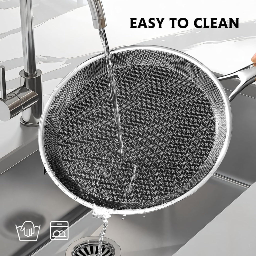 Crepe Pan,12 in Nonstick Crepe Pan, Stainless Steel Flat Skillet,Non Stick Dosa Tawa Comales Para Tortillas Pancake Pan,Dishwasher and Oven Safe Cookware,Induction Compatible, PFOA Free