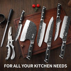 Chef Knife Set, Hand Forged Meat Boning Carving Cleaver Butcher Knife, High Carbon Steel Japan Nakiri Santoku Knife Set with Accessories for Kitchen, BBQ Camping Knives Set with Bag