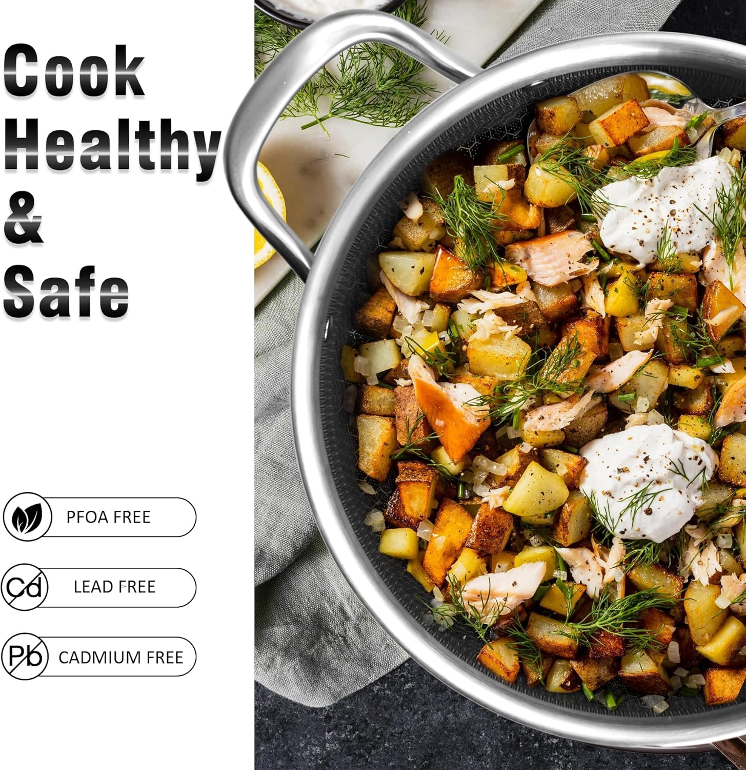AuFranc™ Hybrid Nonstick 6 Quart Stainless Steel Stockpot with Glass Lid, Induction Stock Pot with Honeycomb Carving, Non-stick Soup Pot Compatible with All Cooktops, Non-Toxic, Dishwasher & Oven Safe