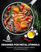 Non Stick Frying Pans Hybrid Ceramic With Lid, 12 Inch Tri-Ply Stainless Steel Skillet, Non-Toxic, PFAS/PFOA/PTFE Free, Metal Utensil Safe, Dishwasher & Oven Safe, Induction Compatible