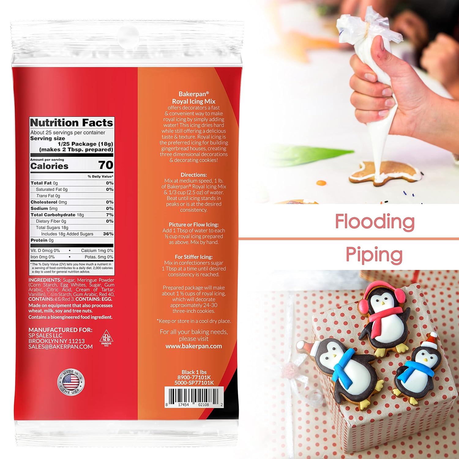 Bakerpan Black Royal Icing Mix for Decorating Cookies and Cakes - 16 Ounces (1 lb) (Made in USA)