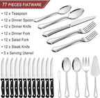 LIANYU 77-Piece Silverware Flatware Set for 12, Plus Steak Knives and Serving Utensils, Stainless Steel Flatware Cutlery Set, Eating Utensils Tableware with Scalloped Edge, Dishwasher Safe