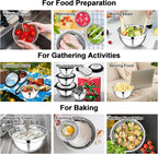 E-far Mixing Bowls Set of 5, Stainless Steel Salad Mixing Bowl with Transparent Lid, Metal Nesting Bowl Attach with 3 Graters for Kitchen Prepping/Serving/Baking/Storage, 4.6/2.6/1.5/1/0.7 QT - Black
