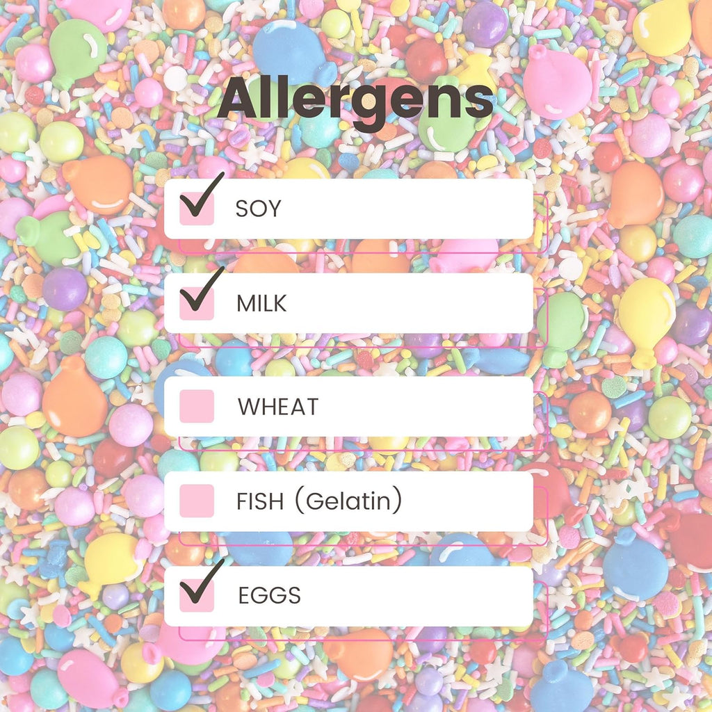 Sprinkle Pop Rainbow Birthday Sprinkle Mix| Red Orange Yellow Iridescent Rainbow Sprinkles with ~6 Royal Icing Balloons| Decorating Sprinkles Made in USA for Girl Boy Cakes Cookie Cupcake Donut, 2oz