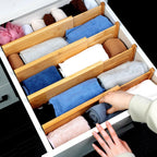 Utoplike Bamboo Dresser Drawer Dividers, 4'' High Adjustable Drawer Organizers for Clothing, Spring Loaded, Works in Kitchen, Bathroom, Bedroom, Drawer, Desk, 4 pcs