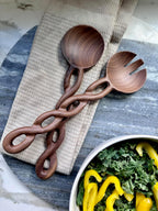 13" Wooden Salad Tongs For Serving, Walnut Kitchen Utensils Set, Salad Servers Mixing Dinner Fork and Spoon Long Handle, Housewarming Gift Ideas, Set of 2 (Walnut Wood)
