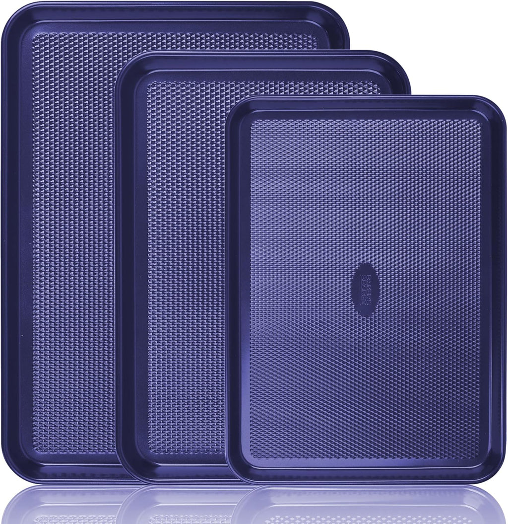 Baker's Secret Baking Sheets Non Stick, 3x Cookie Sheets for Oven, Diamond Texture Premium Air Flow, Set of 3 Baking Trays, Extra Thick 0.6mm with Diamond Base PFOA, PFOS, PTFE and PFAS free Bakeware