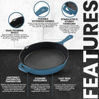 Utopia Kitchen Cast Iron Frying Pan 12 Inch, Cast Iron Chefs Pan, Pre Seasoned Skillet, Safe Grill Cookware for Indoor & Outdoor Use, Teal