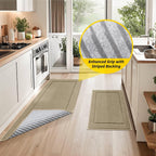JSEI Non-Slip Kitchen Mats, Self Adhesive No Sliding Kitchen Rugs Set of 2, Washable Absorbent Floor Mat for Kitchen, Bathroom, Laundry Room, Bedroom, 20”x32”+20”x48”, Beige, Rectangular Pattern