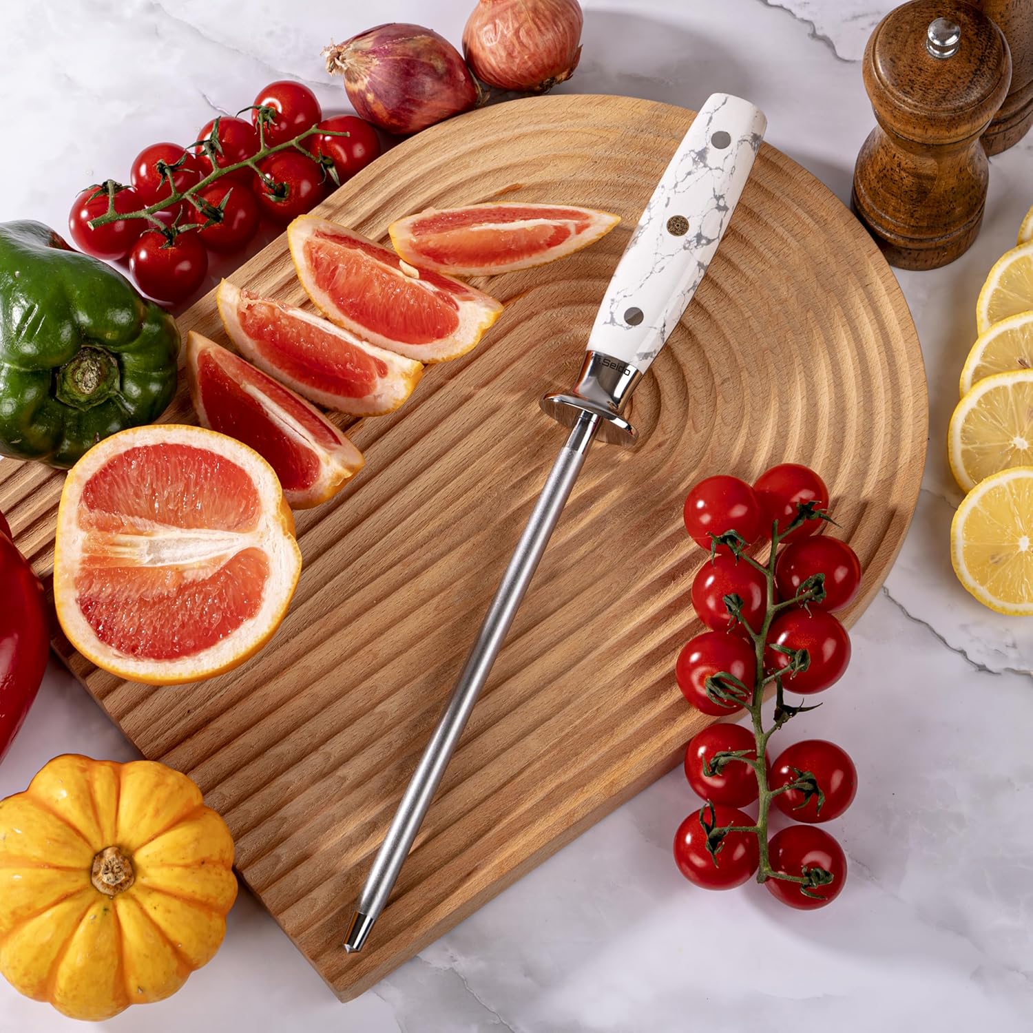 Takoizu 8-Inch Sharpening Rod – Diamond-Coated, Long-Lasting Knife Sharpener, White Turquoise Handle
