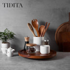 13" Acacia Wood Lazy Susan Organizer for Cabinet - Round Lazy Susans Turntable for Countertop - Wooden Kitchen Rotating Storage Food Bin Container for Centerpiece Table, Spices, Pantry