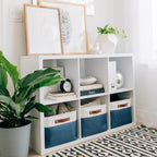 OrganiHaus Extra Large Fabric Storage Bins for Shelves 16x13in, Closet Storage Baskets for Shelf Organizing, Canvas Rectangle Bins for Organization, Linnen Baskets for Organizing - Navy Blue/White