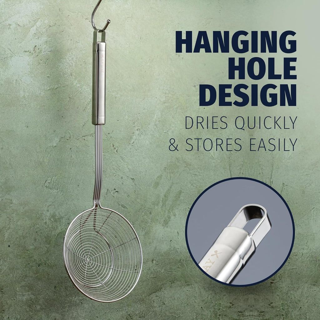Zulay Kitchen Premium Stainless Steel Spider Skimmer 15.35” - Spider Kitchen Utensil with Premium Ergonomic Handles for Easy Use - Easy to Clean - Perfect for at Home Cooks & Chefs