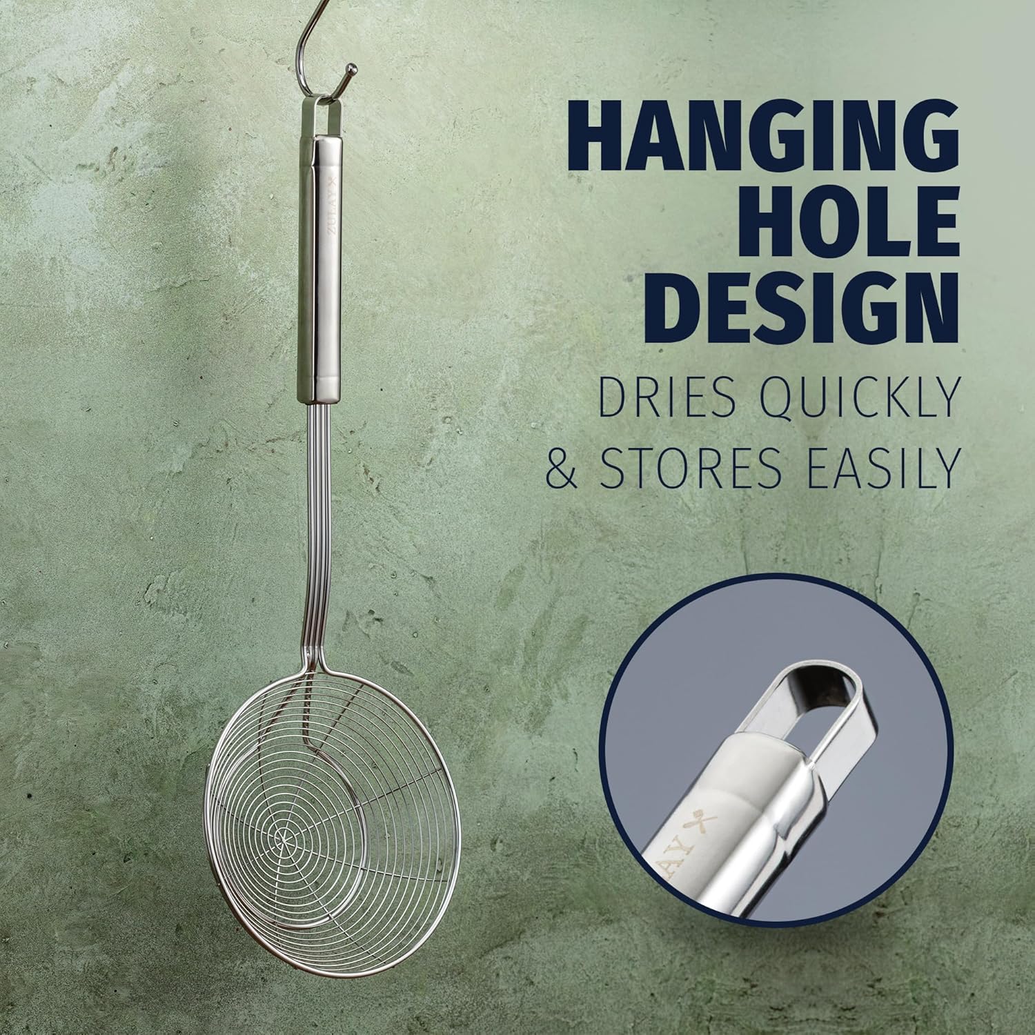 Zulay Kitchen Premium Stainless Steel Spider Skimmer 15.35” - Spider Kitchen Utensil with Premium Ergonomic Handles for Easy Use - Easy to Clean - Perfect for at Home Cooks & Chefs