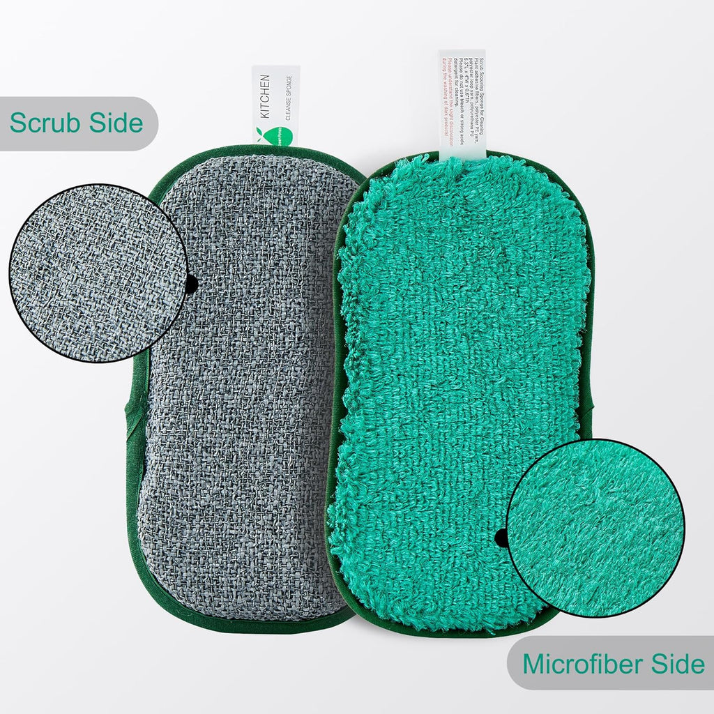 Multipurpose Sponges Kitchen,6 Pack Reusable Non-Scratch Scrub Sponge,Rough Scrubbers Side for Pots and Pans,Soft Microfiber Scrub Side for Washing Dishes