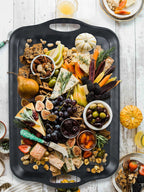 Extra Large Serving Tray with Handles, 20x13 inch, Set of 2 Melamine Platters for Serving Food, Turkey, Cookie, Rectangular Trays for Eating, Raised Dots Matt Finished, Dishwasher Safe, Black