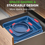 NutriChef 8-Piece Nonstick Baking Pan Set - Premium Carbon Steel Bakeware w/ Silicone Handles - Includes Pizza Tray, Loaf Pan, 12-Cup Muffin Pan, Round/Square Pans, & Cookie Sheet - Blue
